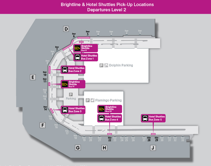Hotel Shuttles and Brightline Pick Up Map